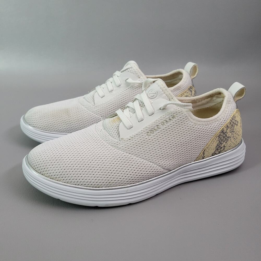 Cole Haan Grandsport Lace Up Tennis Shoe Womens Size 8.5 W23315 White Snake
